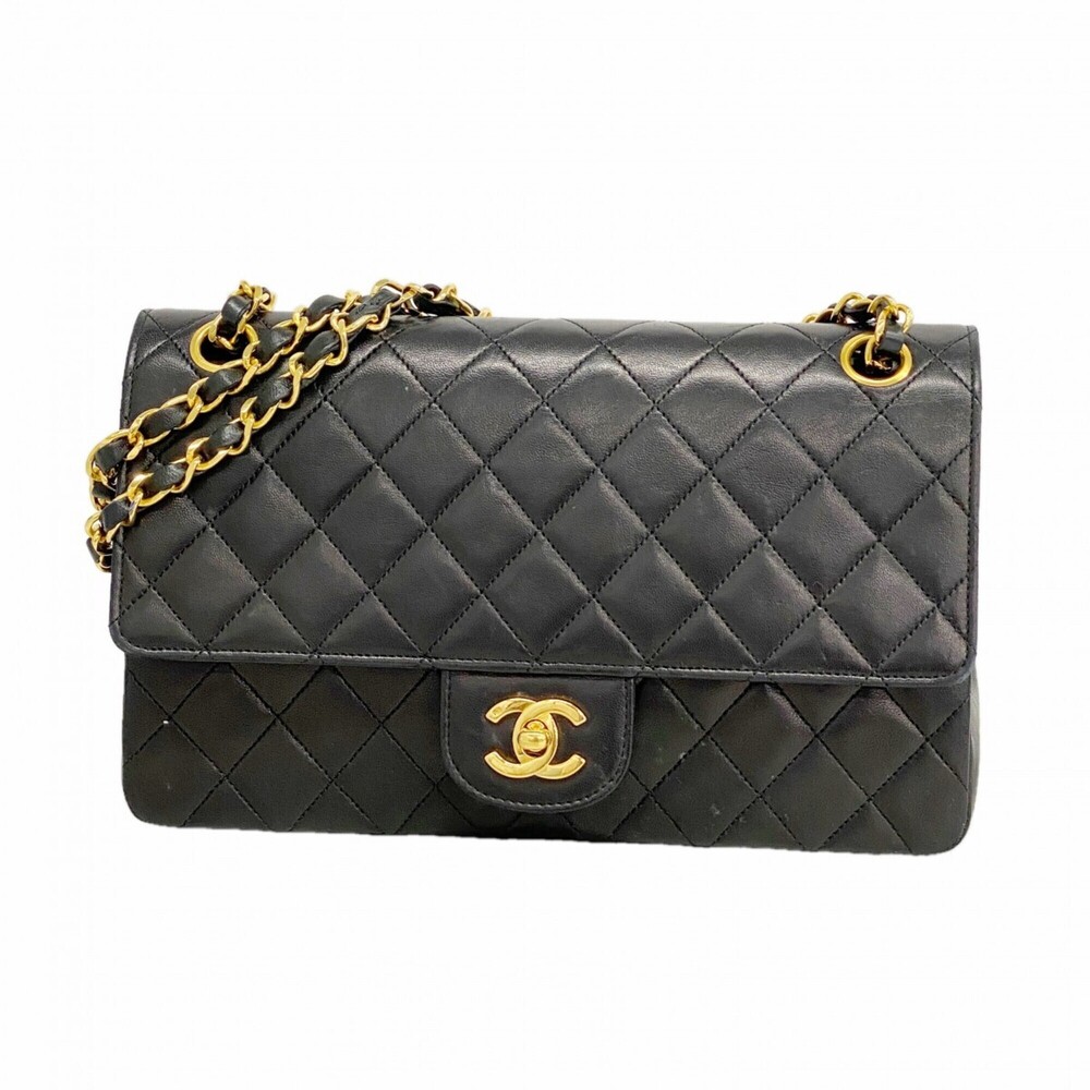 Chanel Matelassé Shoulder Bag, Double Flap, Chain, Lambskin, Black, Women's